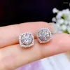 Stud Earrings Chic 1 Carat Bling Crystal Zircon Diamonds Gemstones For Women White Gold Silver Color Jewelry Fashion Accessories