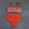 Women's Swimwear Fashion Y2K Striped Bikini High Waist Swimsuit Thong Sexy Pads Women Trend Tropical Brazilian Beach Bathing Suit Outfit