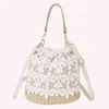 Shoulder Bags Women Lace Woven Bucket Bag Straw Messenger Summer Lady Beach