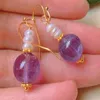 Dangle Earrings Natural Round Purple Chalcedony Pearl Beads Gold Ear Hook Children Chandelier Formal Women Casual Diamond Teens Wedding