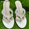 Slippers 2024 Spring All-Match Rose Lace Edge Flip Flip Couleur Mid Mid Talon Sexy Femmes High Toe Open OUEDOOR