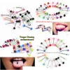 Tongue Rings 100Pcs/Lot Body Jewelry Fashion Mixed Colors Tounge Bars Barbell Piercing Drop Delivery Dhsz4