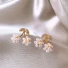 Stud Earrings Korea Fashion Jewelry Zircon Cherry Pearl 14K Gold Plated Sweet Girl Gift Elegant Women's Daily Accessories