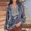 T-shirts pour femmes en velours à manches longues pour femmes broderie vintage imprimé floral chemisier tshirt d'hiver
