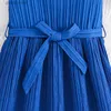 Robes de fille robe de fille d'été Nouvelle robe licolaire bleu massif + ceinture de mode Fashion Fêtes vacances vacances quotidiennes de vêtements pour enfants décontractés