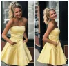 Cute Yellow Homecoming Dresses Satin Strapless A Line Custom Made Plus Size Ruched Short Mini Above Knee Length Cocktail Party Gowns