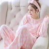 Vrouwen schattige cartoon coral pyjama's set lange mouw shirt broek slaapset winter flanel slaapkleding meisje 2 stks pijama's pak nachthemd y7566789