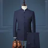 Herenpakken staan Kraagkraag Chinese stijl Slim passende tweedelig pakset / mannelijke Zhong Shan Blazer Jacked jasbroekbroeken 2 PCS