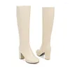 Boots Moonmeek حجم كبير 34-45 أزياء الخريف الشتاء نساء مربع إصبع القدم zip High Heels أحذية الركبة 2024