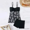 Women's Swimwear Women Swimsuit Short Dress Tankini With Shorts Swimwear Female Padded Printed Bathing Swim Suit Swimming Beachwear 2024 Summer