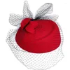 Berets Hats For Women Winter Embroidered Veil Cotton Felt Pillbox Formal Cocktail Party Wedding Dress Fedoras