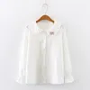 Korean Style Student Womens Tops and Blouses Lolita Peter Pan Collar Button Lace Blouse Teen Girl Floral Long Sleeve White Shirt 240409