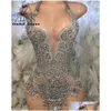 Runway Dresses Sier Halter Short Prom Dress for Black Girl Pärled Crystal Diamond Birthday Party Mini Cocktail Homecoming Robe de Bal Dhveu