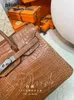 Designer Handmade 7a Handbag Bikns Genuine Leather Misty Crocodile BK30 Uncle Wax Thread Gold BrownLQKR