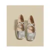 Dress Shoes Loveontop Soft Silver Mary Jane zomer Frans ondiepe mond retro vierkant teen plat single-layer