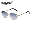 Sunglasses SORVINO Fashion Women Rimless For Ladies 2024 Trendy Geometric Diamond Cutting Gradient Lens UV Protection Shades