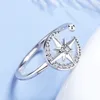 Klusterringar 925 Sterling Silver Simple Mosaic Cubic Zircon Opening Finger Ring Moon Star Fine Jewelry for Women Girls Wedding Accessories