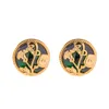 Stud Earrings Uworld Retro Jewelry 18K Gold Plated Brass Black Green Resin Button Flower Earring For Women