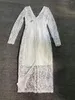 カジュアルドレス2024年春夏グレースフックフラワーホローパールレース刺繍長袖のミディドレス女性のためのドレス