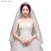 Wedding Hair Jewelry Womens Sequins Edge Bride Wedding Fingertip Length Two-Tier/2T Lace Bridal Hair Accessories Tulle Veil