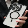 2024 Magnetisk telefonfodral för iPhone 13 11 12 14 15 Pro Max med metallstative linsglasfilmskydd transparent täckning