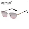 Sunglasses SORVINO Fashion Women Rimless For Ladies 2024 Trendy Geometric Diamond Cutting Gradient Lens UV Protection Shades