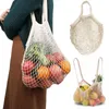 Boodschappentassen nylon-vrije tas milieuvriendelijke katoenen mesh supermarkt tas met lange handgrepen voor fruit groenten lichtgewicht wasbaar