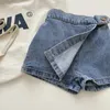 Barns denim shorts sommar elastisk midja huvud flickor avslappnad mode kort kjol barn kläder 240428