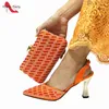 Dress Shoes Peach Color Arrivals Nigerian Women And Bag Set Decorate With Rhinestone Specials Heels For Wedding Party