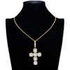 Ny stil stor stor 87mm Cross Pendant 14k Gold Plated Tarnish Free Diamond Charm Iced Chain Halsband Hiphop smycken