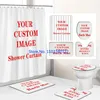 Pillow Link Custom Po Logo 3D Print Shower Curtains Polyester Bathroom 4pcs Anti-skid Rug Toilet Lid Cover Bath Mat Sets