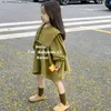 Girl's Dresses Baby Girl Skirt 2023 New Spring and Autumn Girl Skirt Korean Style Dark Green Solid Color Fashion Dress Q240418