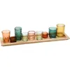 Candle Holders Creative Co-Op S/10 Glass W Wood Tray Holder Decorative Candles And Accessories Blues Children's Birthday Yellows