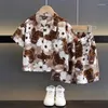 Clothing Sets Boys' Summer 2024 Korean Edition Children's Ice Silk Shirt Fashion Short Sleeve Two Piece Set Trendy Wear