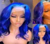 134 Lace Front Human Hair Wigs HD Transparent Body Wave Ombre Blue 613 Blonde Pre Plucked Full Frontal For Black Women 2509677400