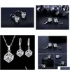 Pendant Necklaces 925 Sterling Sier Color Earrings Jewelry Sets Cubic Zircon Women Girls Engagement Anniversary Accessory Drop Delive Dhwrf