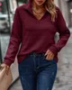 Womens Fall Fashion Quarter Zip Sweatshirts Half Zip Casual Long Sleeve Solid Color V Neck Pullover Tops 2404182