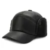 Berets Winter Warm Cap Men Black Leather Fur Baseball Hats For Women Casquette Bones Dad Caps Earflaps Thicken