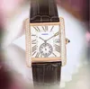 Two Line Diamonds Ring Quartz Movement Watch 34mm män Square Roman Tank Dial Clock Shiny Starry Cow Leather Rose Gold Silver Cool One Eye Designer Wristwatch Presents