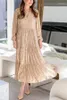 Casual Dresses Women paljetter Splice Dress Full Sleeve V Neck A Line Evening Party Solid Long Kirts Office Lady Autumn