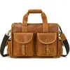 Briefcases Men Bag Top Grade Men's Genuine Leather Briefcase Handbags Crazy Horse Hand Thick Real Shoulder