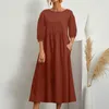 Casual Dresses Cotton Summer Women Long Loose Sleeve Elegant Temperament Pretty Women's Solid Womens