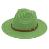 Lente zomer unisex solide kleur panama kleine riem gespog top hoed Brits casual vouwen rietje fedora hoed vrouwen strand zon cap