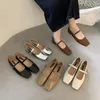 Casual Shoes Ankel Strap Women Flats Square Toe Silver Leather Loafers för 2024 Ladies Mary Janes Thick Heel Zapatos Mujer