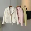 Jackets femininos verdes de colarinho de colarinho verde feminino Autumn Autumn coreano rosa solto solto e magro com zíper casual de lama