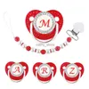 Schnuller# Roter Schnuller Neugeborenes Dummy Luxus Perlen Clip Chain Set 26 Buchstaben Säugling Soother Babyparty Geschenk Silikon Kleinkind Teetherl2403