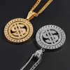 Hip Hop rotativo de dólar estadounidense colgante hombres dorado color de color ídelo de cristal colgante de rocas bling rapero bling jewerly 240323