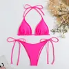 Sexy vrouwen string solide color bikini set zijkant halter tie zwempak dames split riem verstelbare Braziliaanse badmode strandkleding 240410