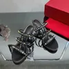 Chaussures de créateurs Les pantoufles glissent Sandales Rivets Chunky Talon 6,5 cm High Flat Slip on Chaussures Brand Feme Foot Factory Factory With Box