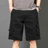 Heren shorts Black Long Mens Cargo Shorts Grn over K HALM MANNELIJKE BERMUDA Korte broek Directeerde brede voorzake voorzake elastische taille Homme Y2K T240419